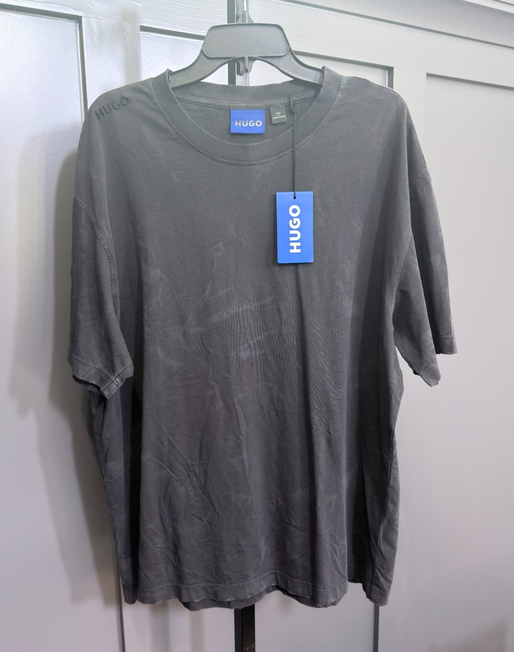 Hugo Boss HUGO Embroidered Acid Wash T-Shirt Black Short Sleeve Crew M NWT